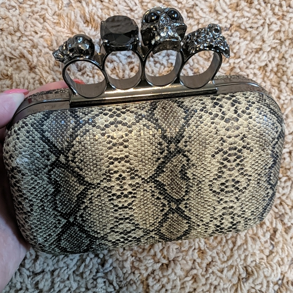 Skull Knuckle Duster Snakeskin Clutch